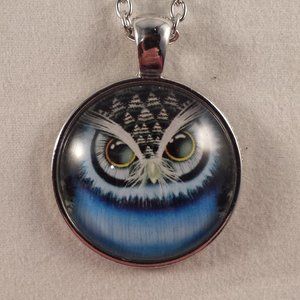 Silver Mystic Blue Owl Cabochon Pendant Necklace!
